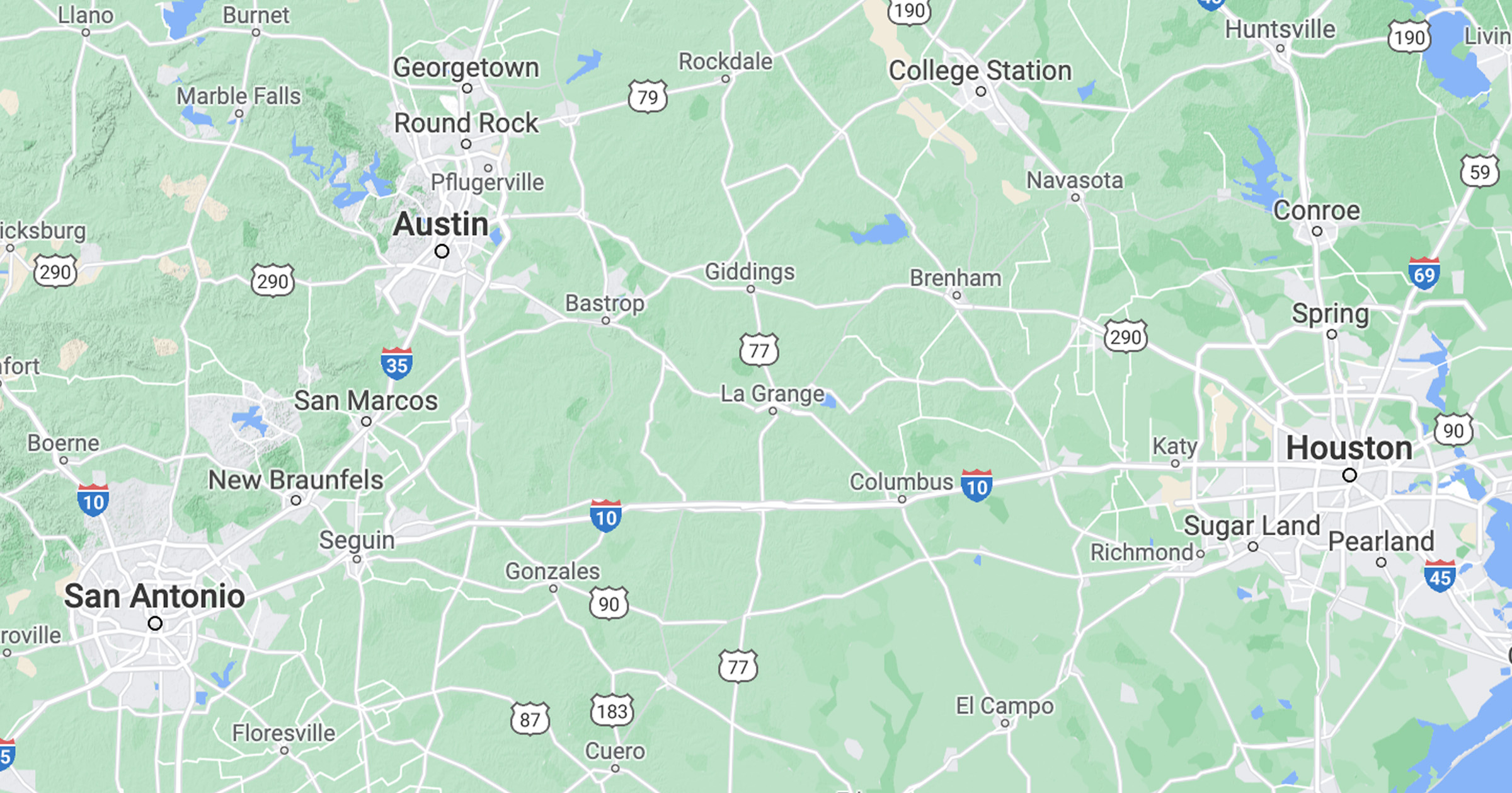Map of Houston Austin San Antonio